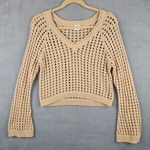 Coastal Beachy Open Knit V Neck Sweater Size Medium Wild Fable